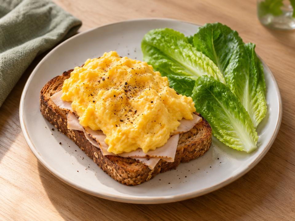 Tartine œufs brouillés & dinde